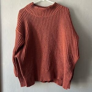 Aerie Burnt Orange Cable Knit Mock Neck Sweater Size Small